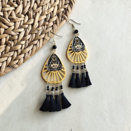 Mystical Eye Teardrop Tassel Dangle Earrings