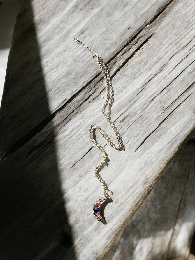 Glimmer Moons on Gold Earrings and Necklace Set