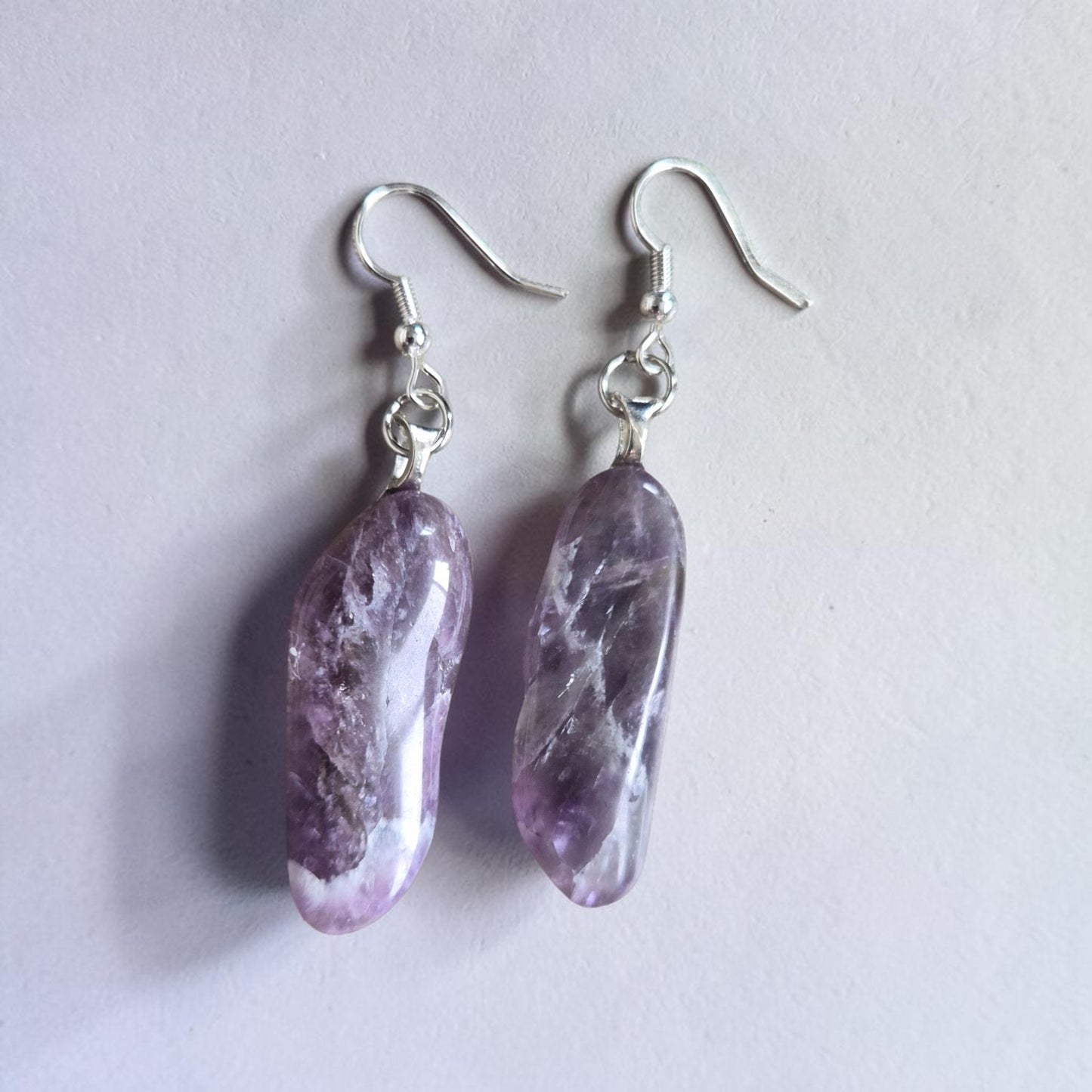Genuine Chevron Amethyst on Silver Dangle Earrings