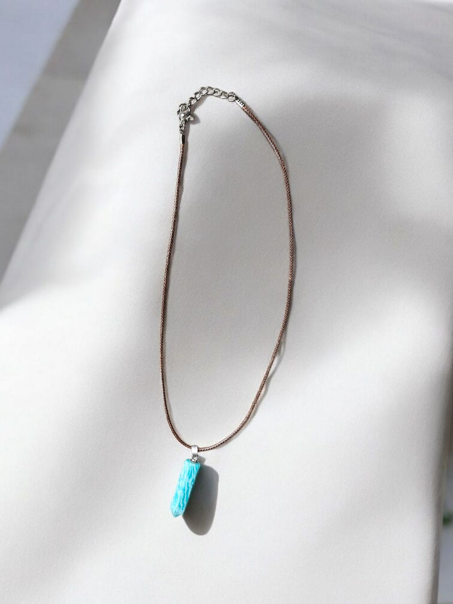 Marbled Teal Pendant on Brown Leather Cord Necklace