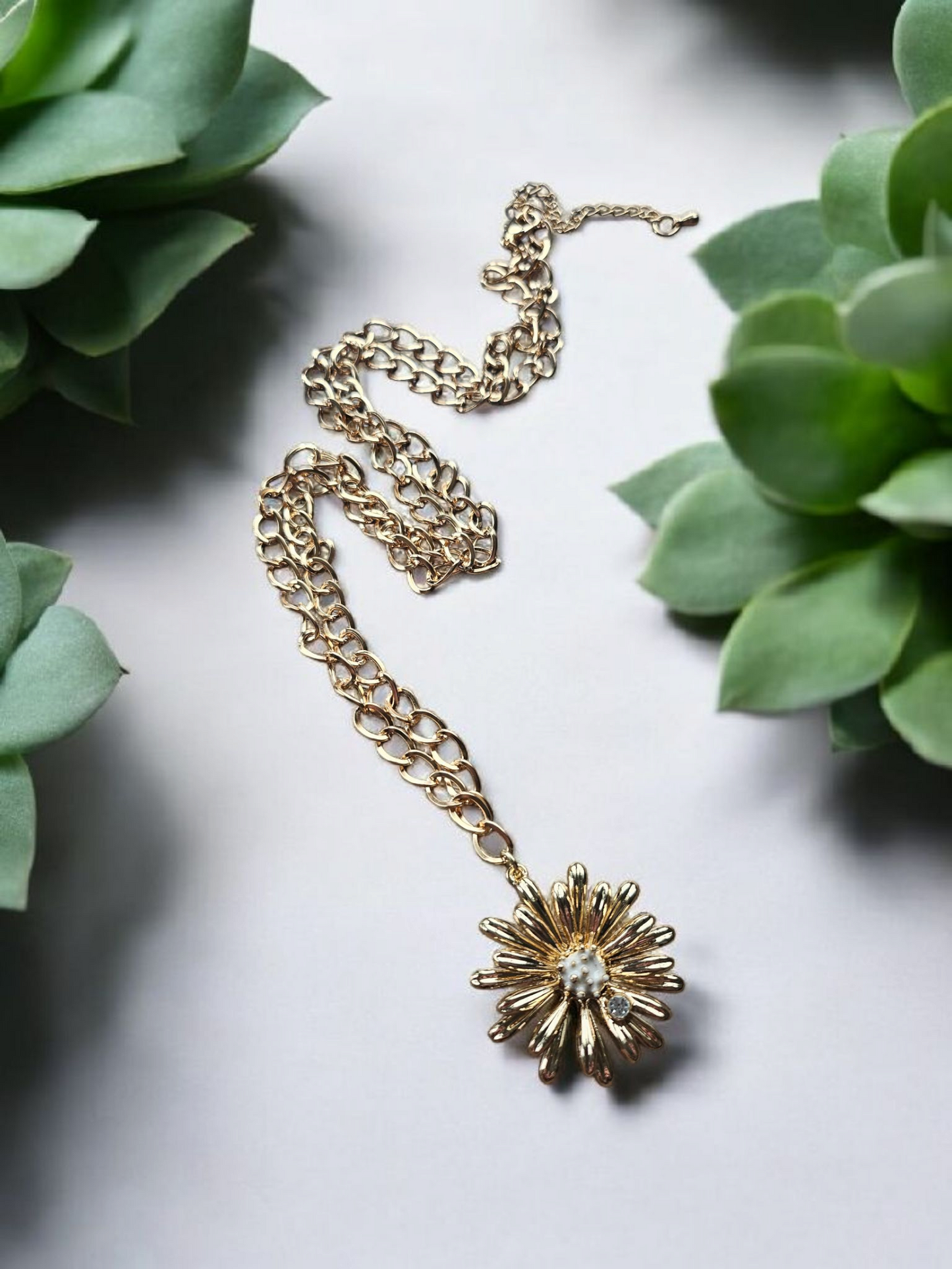 Gold Chain Shimmering Long Sunflower Necklace