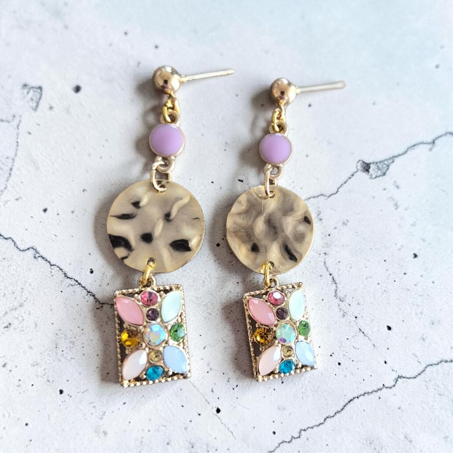 Shimmering Mosaic Tile Dangle Stud Earrings