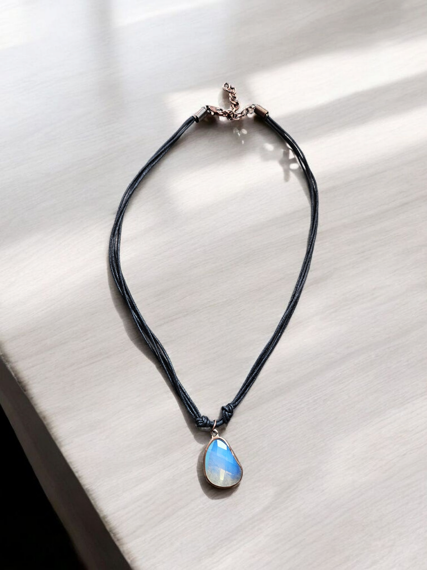 Upcycled Moonstone Leather Cord Necklace Eco Friendly One Of A Kind Handcrafted Sustainable Jewelry