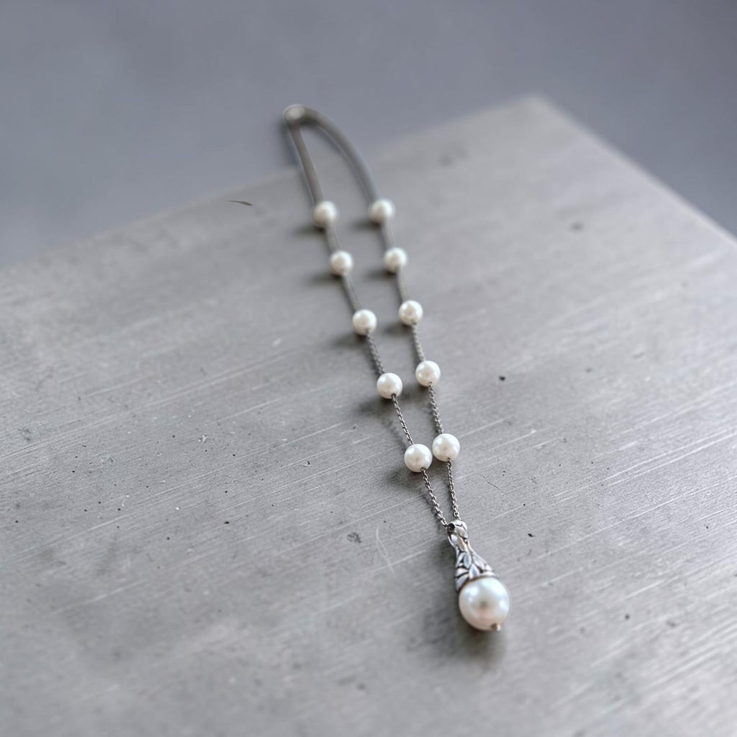 Upcycled Vintage Pearl Pendant on Silvery Pearl Necklace