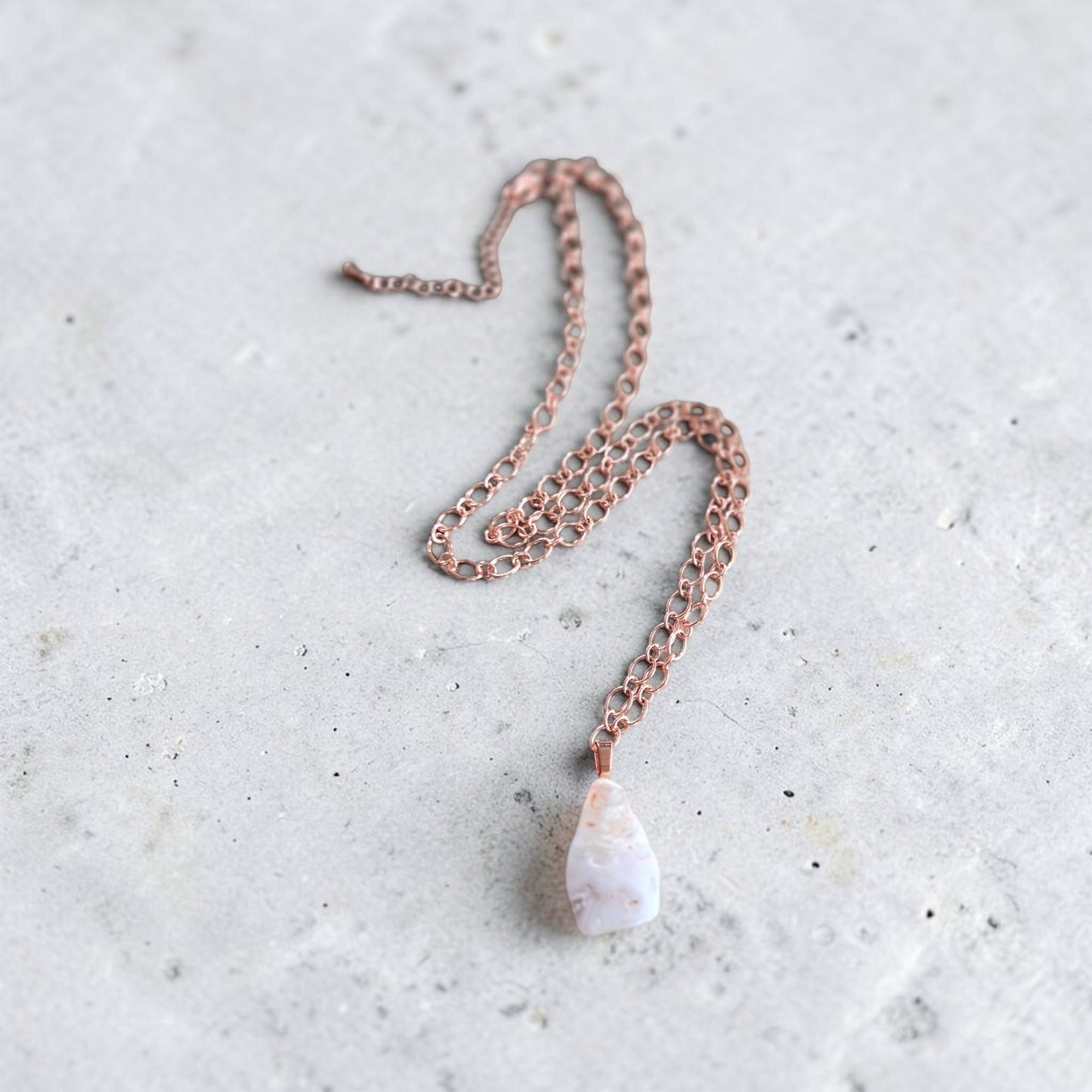 Fire Agate on Long Rose Gold Chain Necklace