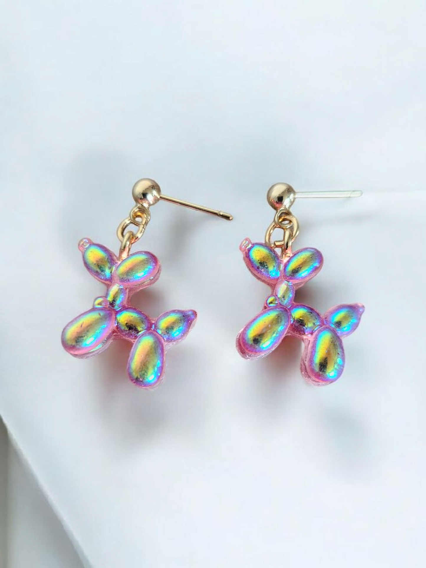 Pink Iridescent Balloon Animal Stud Earrings