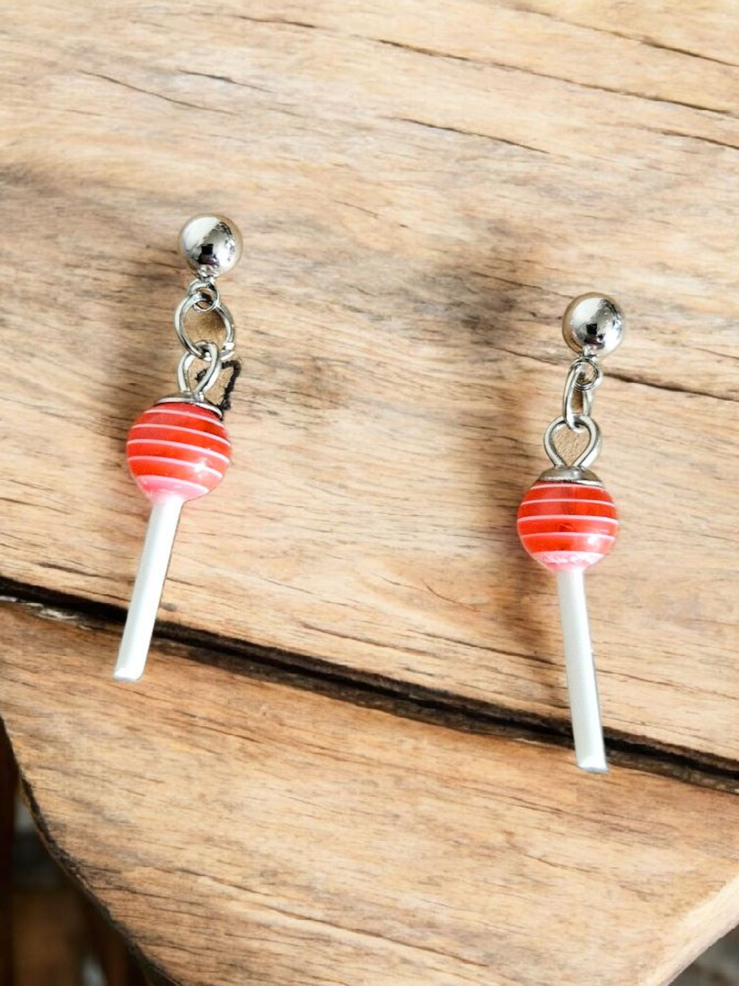 Red Lollipop Stud Earrings
