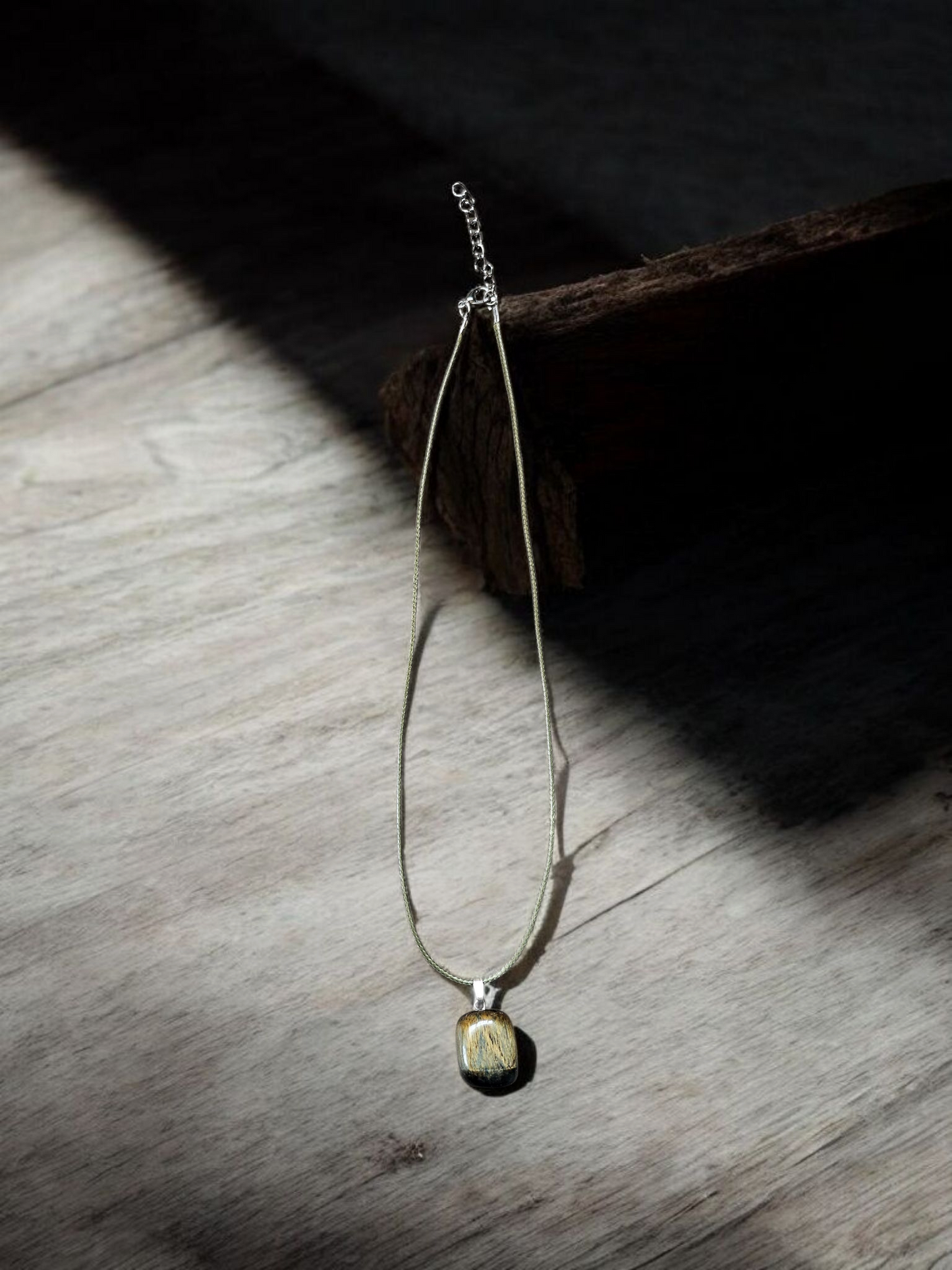 Tigers Eye on Olive Leather Cord Necklace