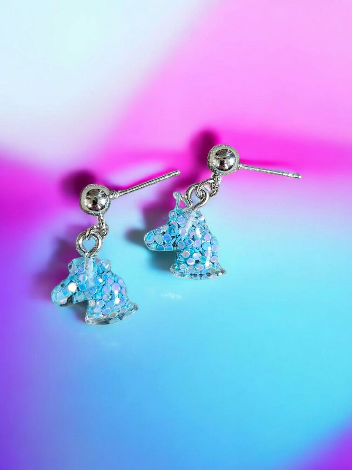 Blue Glitter Unicorn Post Dangle Earrings