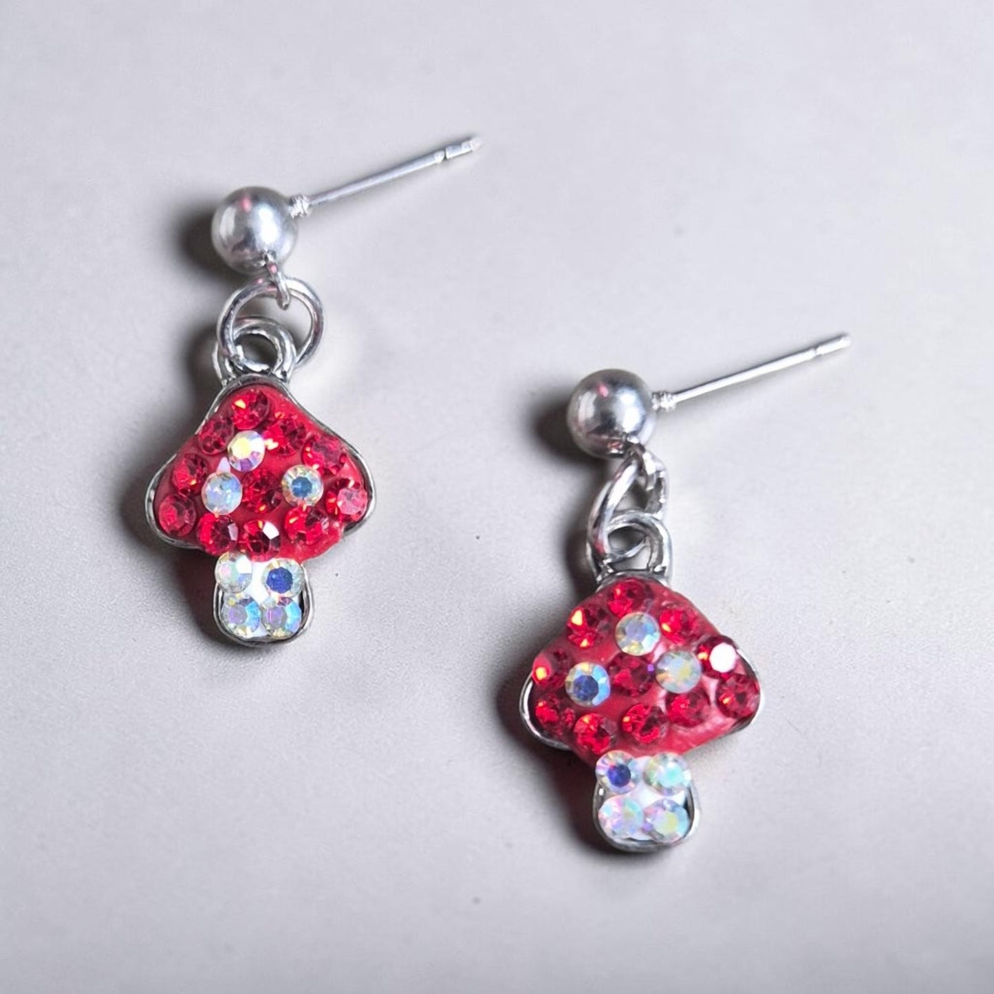 Glimmering Gem Mushroom Earrings on Silver Stud