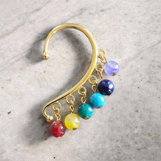 Rainbow Chakra Golden Cuff Earring
