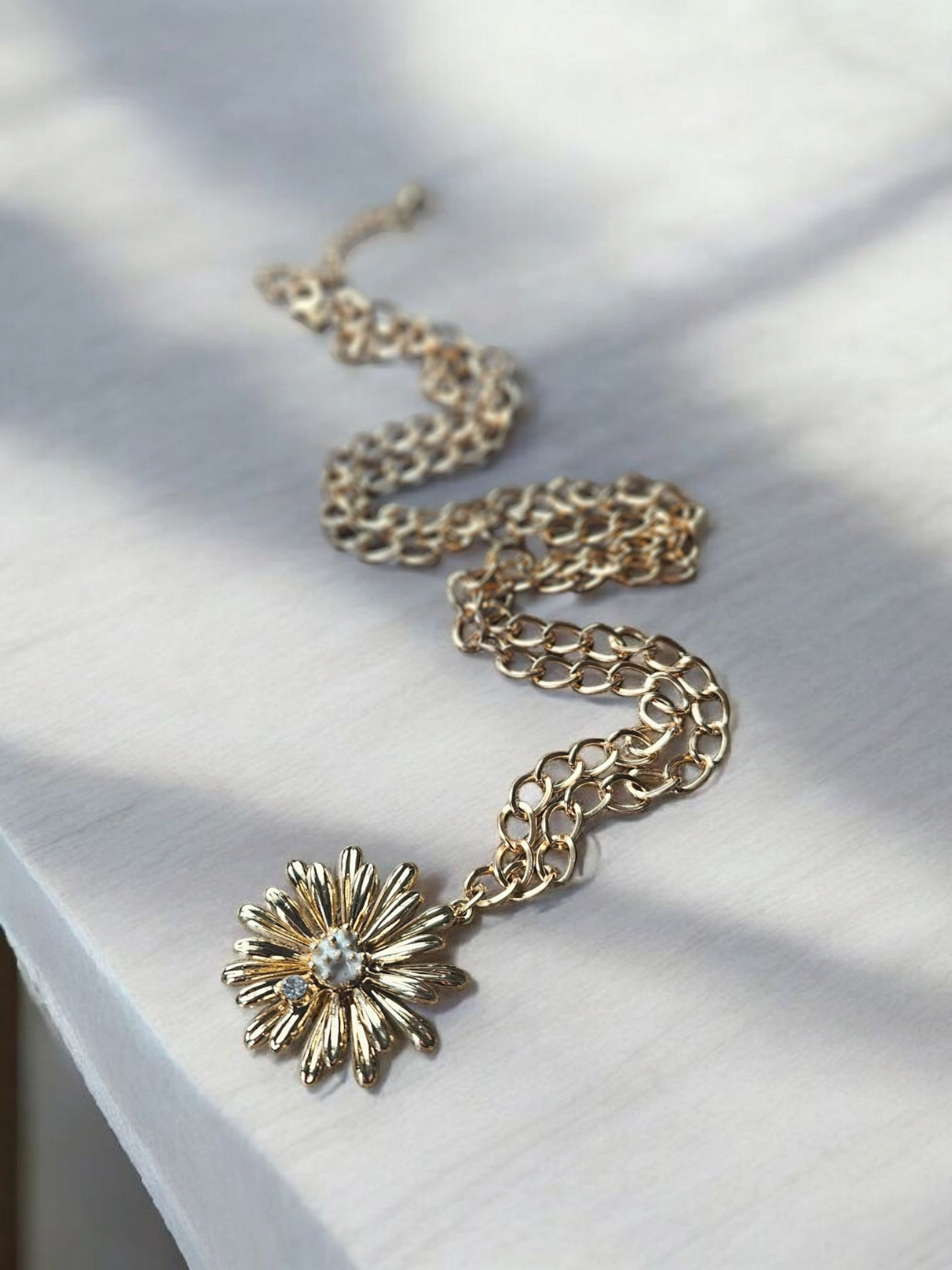 Gold Chain Shimmering Long Sunflower Necklace