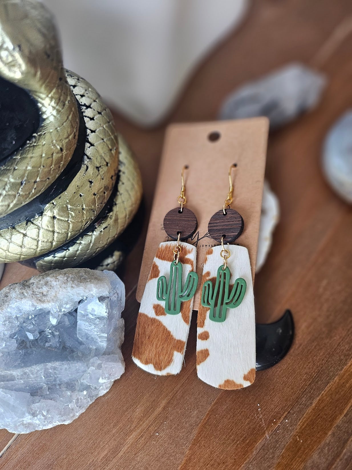 Western Hide Cactus Dangle Earrings