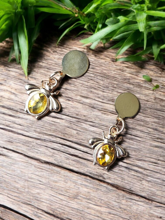 Yellow Jewel Bug Post Earrings