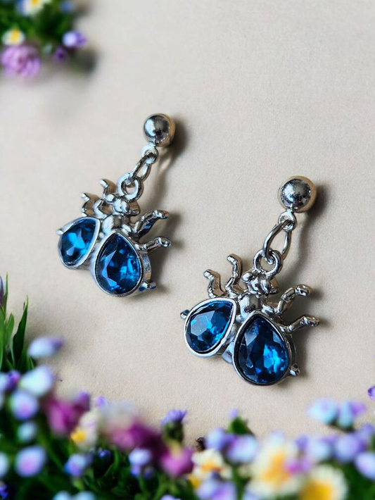 Blue Jewel Bug Post Earrings