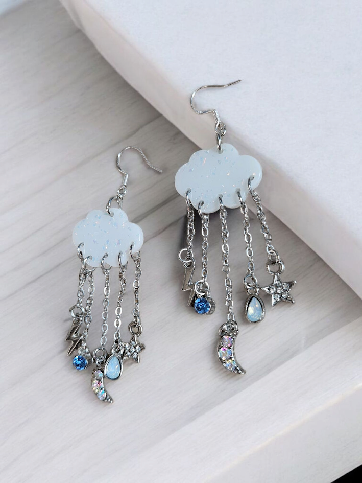 Glimmer Clouds and Rain Charms Dangle Earrings