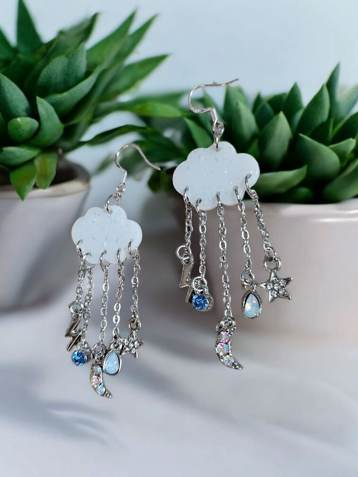 Glimmer Clouds and Rain Charms Dangle Earrings
