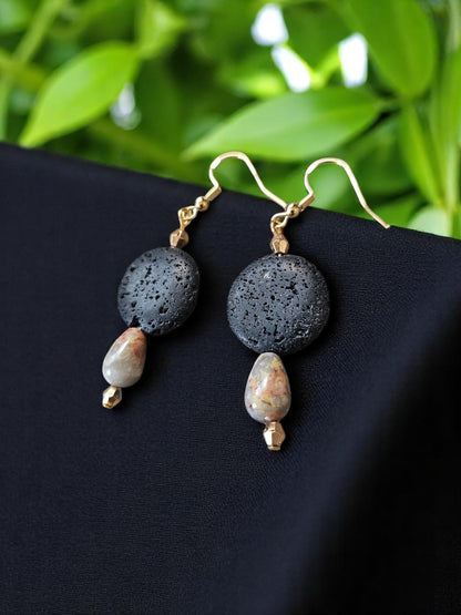 Lava Stone with Teardrop Gemstone Dangle Earrings