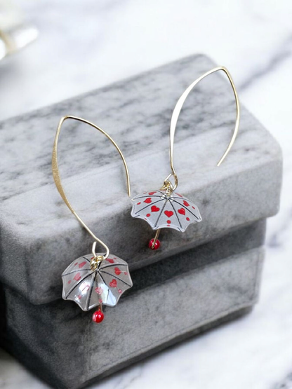 Umbrella Heart V Hook Dangle Earrings