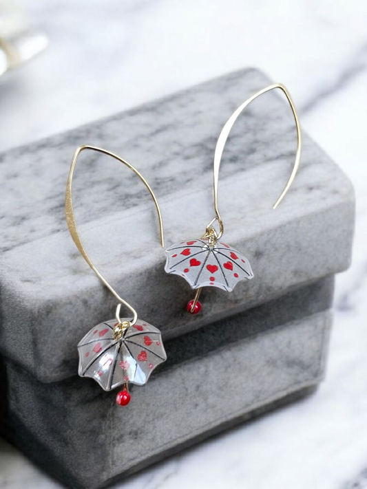 Umbrella Heart V Hook Dangle Earrings