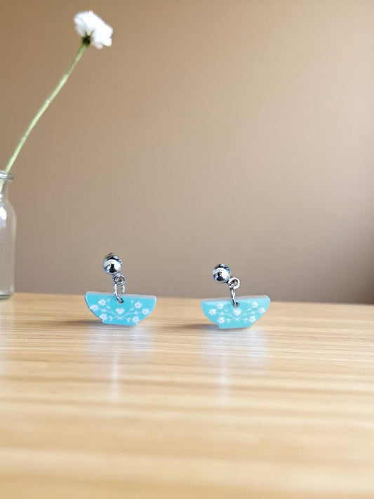 Small Blue Teacup Stud Dangle Earrings