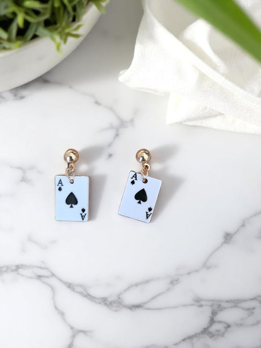 Black Ace of Spades or Clubs Card Dangle Stud Earrings