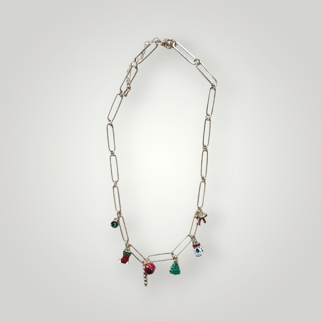 Gold Chain Christmas Charm Necklace with Dainty Festive Charms