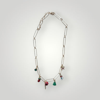Gold Chain Christmas Charm Necklace with Dainty Festive Charms