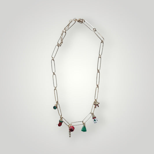 Gold Chain Christmas Charm Necklace with Dainty Festive Charms