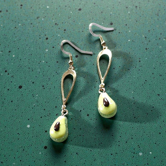 Resin Avocados on Golden Teardrop Dangles Dangle Earrings