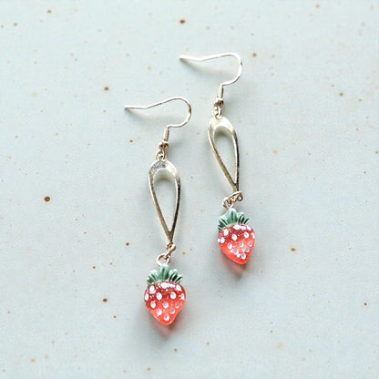Resin Strawberries on Golden Teardrop Dangles Dangle Earrings
