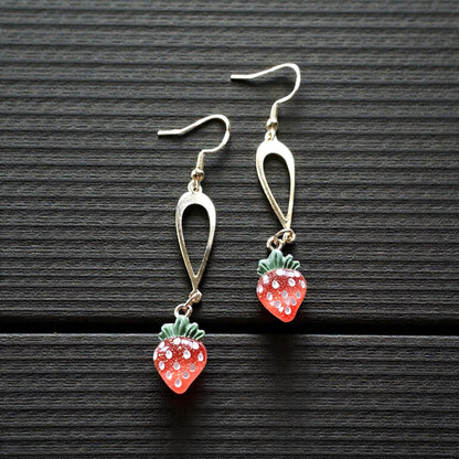 Resin Strawberries on Golden Teardrop Dangles Dangle Earrings