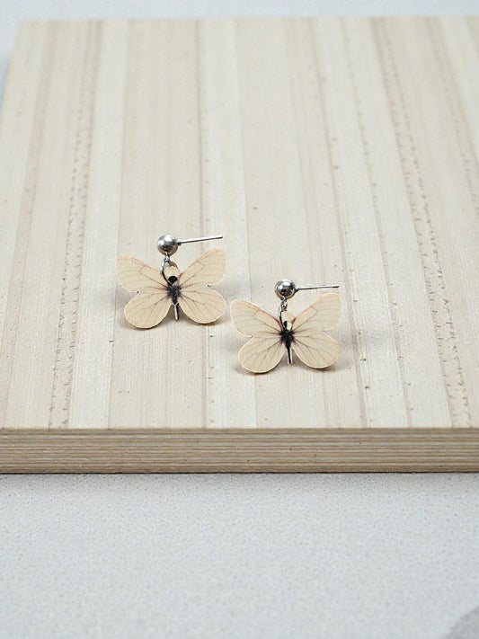 Wooden Butterflies on Silver Stud Dangle Earrings