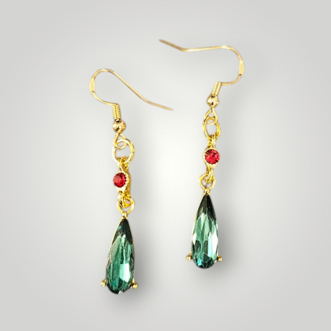 Red and Green Dangle Gem Holiday Dangle Earrings