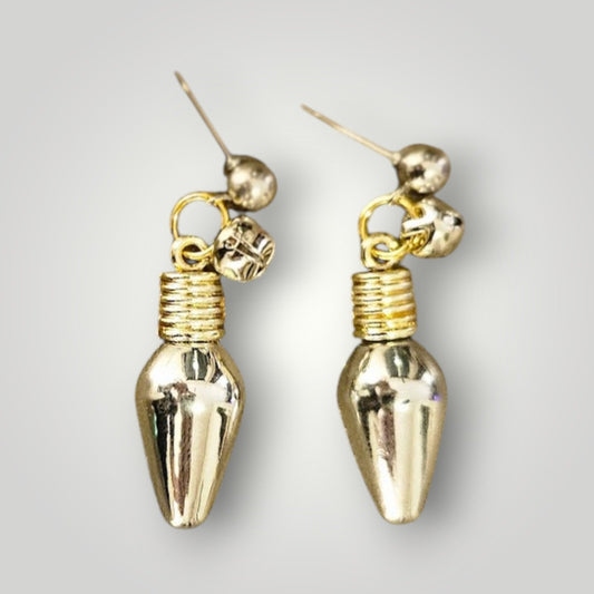 Silver Christmas Lights with Jingle Bells Stud Dangle Earrings