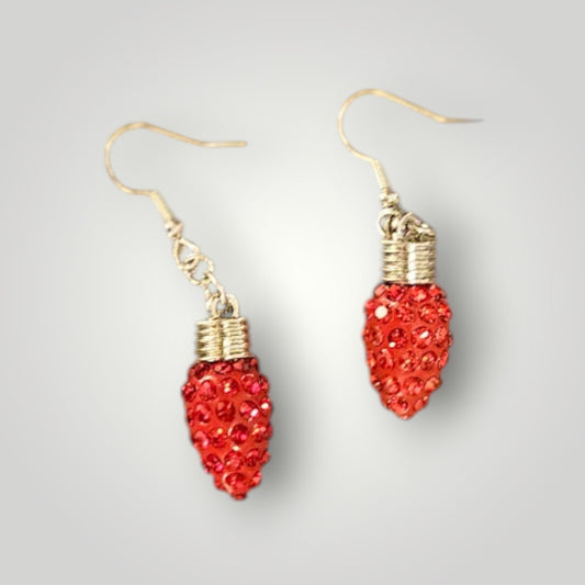 Red Bling Christmas Lights Holiday Statement Dangle Earrings
