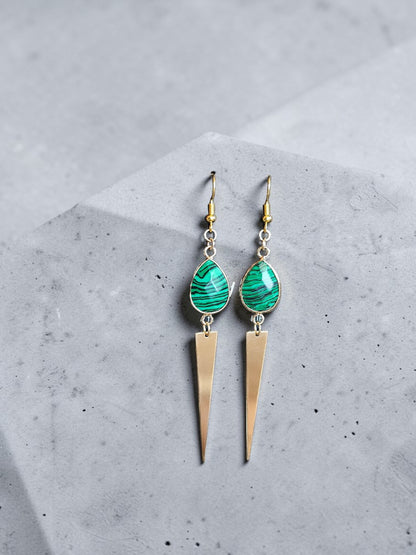Gemstone Teardrops with Long Golden Point Dangle Earrings