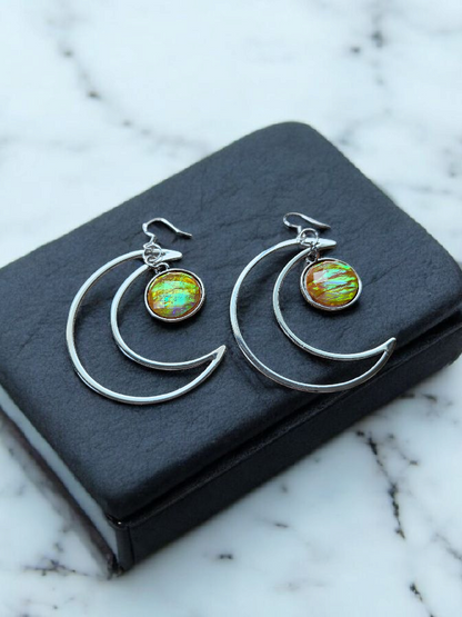 Large Silver Moons with Holographic Drops Earrings