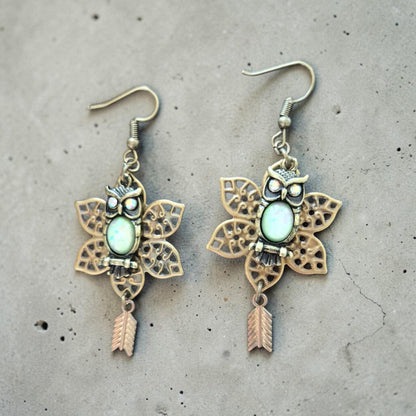 Mystical Owls on Brass Upcycled Earrings