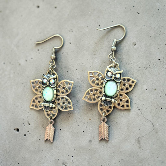Mystical Owls on Brass Upcycled Earrings