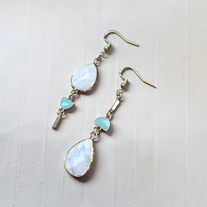 Asymmetrical Howlite Dangle Earrings with Turquoise Accents