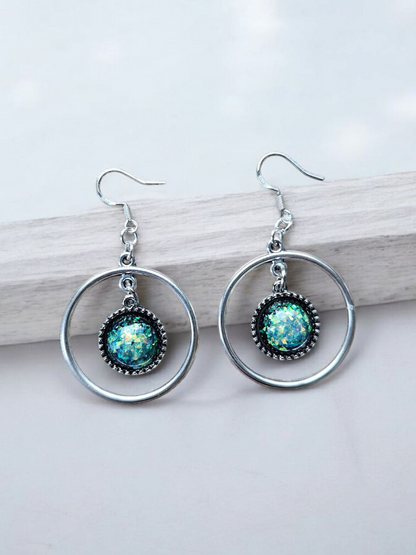 Silver Circles with Holographic Drops Dangle Earrings