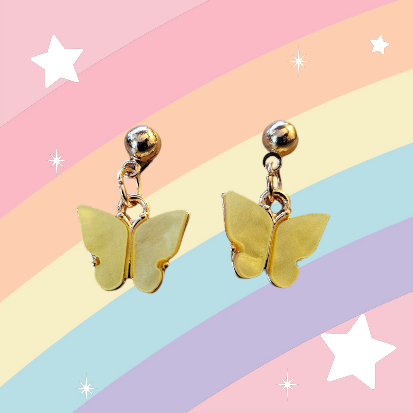Yellow Iridescent Littles Butterfly Post Earrings