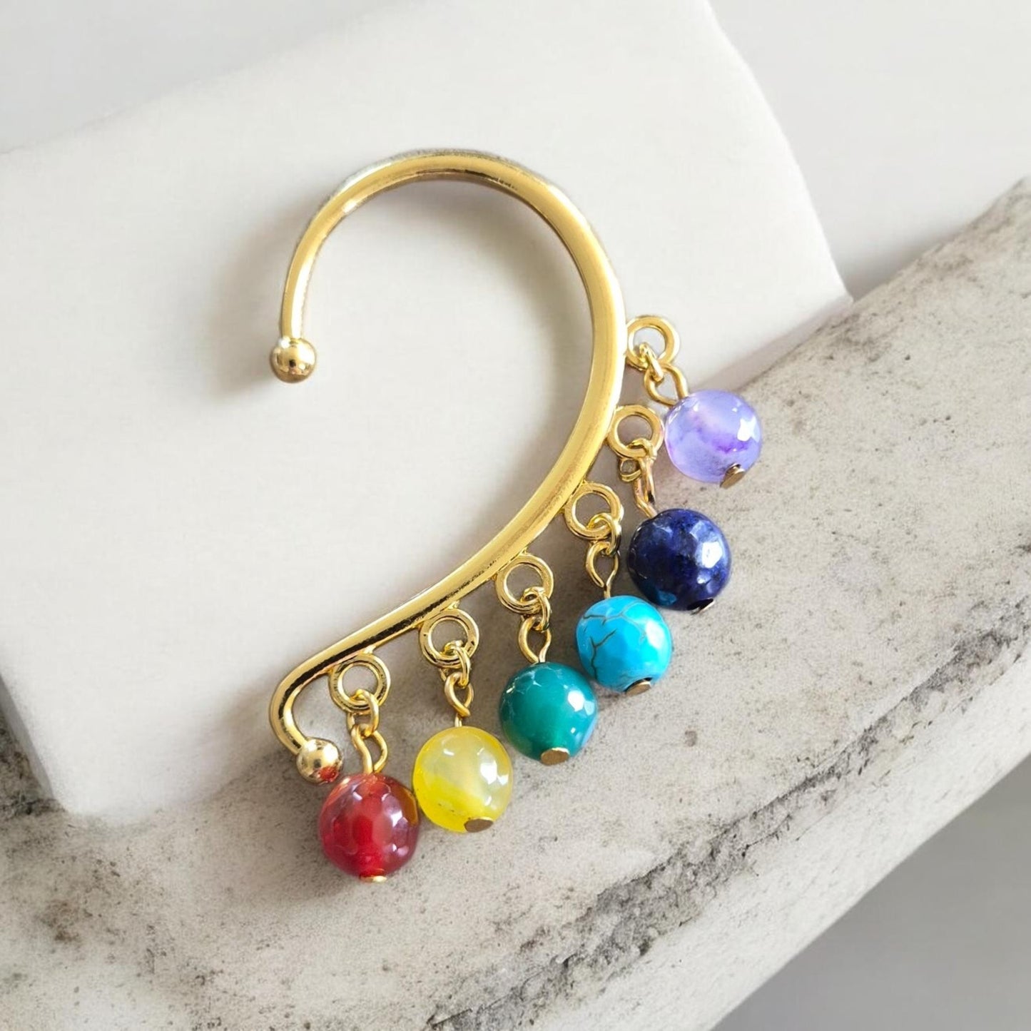 Rainbow Chakra Golden Cuff Earring