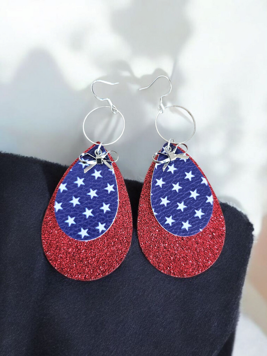 Funky Fourth of July Glitter and Stars Dangle Earrings