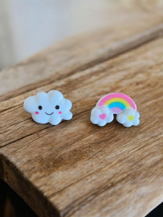 Rainbow & Cloud Asymmetrical Stud Earrings