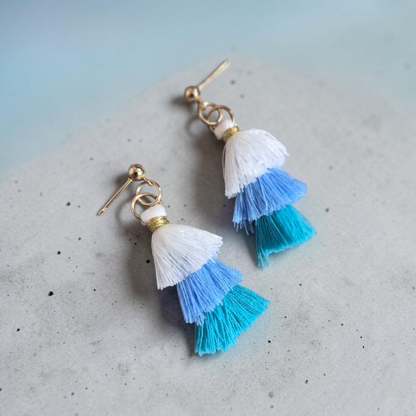 Colorful Tassles on Gold Stud Earrings