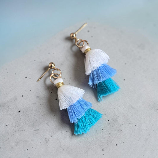 Colorful Tassles on Gold Stud Earrings
