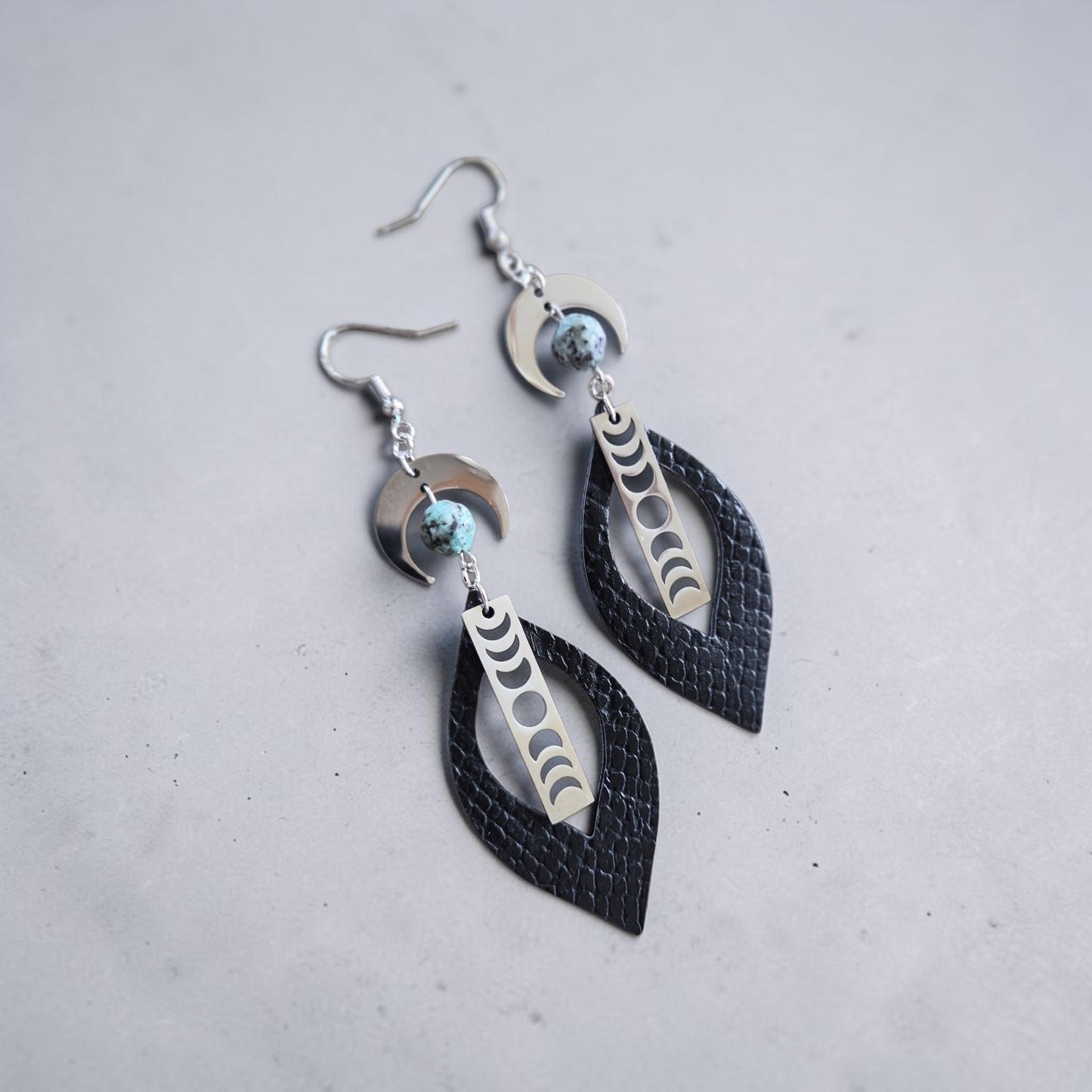 Phases of the Moon Dangle Earrings with Lapis Lazuli