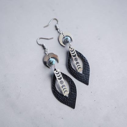 Phases of the Moon Dangle Earrings with Lapis Lazuli